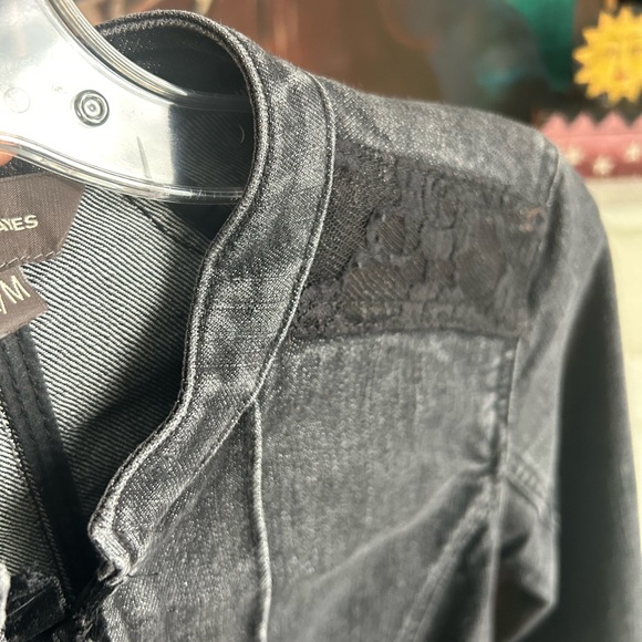 Denver Hayes Dark Gray Lace Velvet Jean Jacket Blazer Medium - Picture 6 of 14